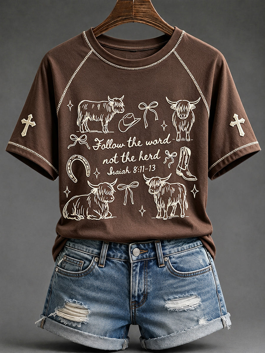Women's Follow The Word Not The Herd Faith Print Round Neck Short Sleeve T-shirt