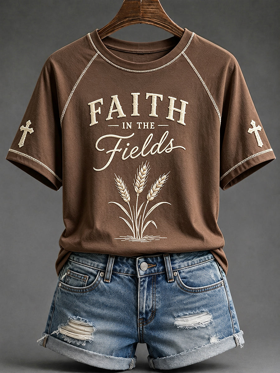 Women's Faith In The Fields Print Round Neck Short Sleeve T-shirt