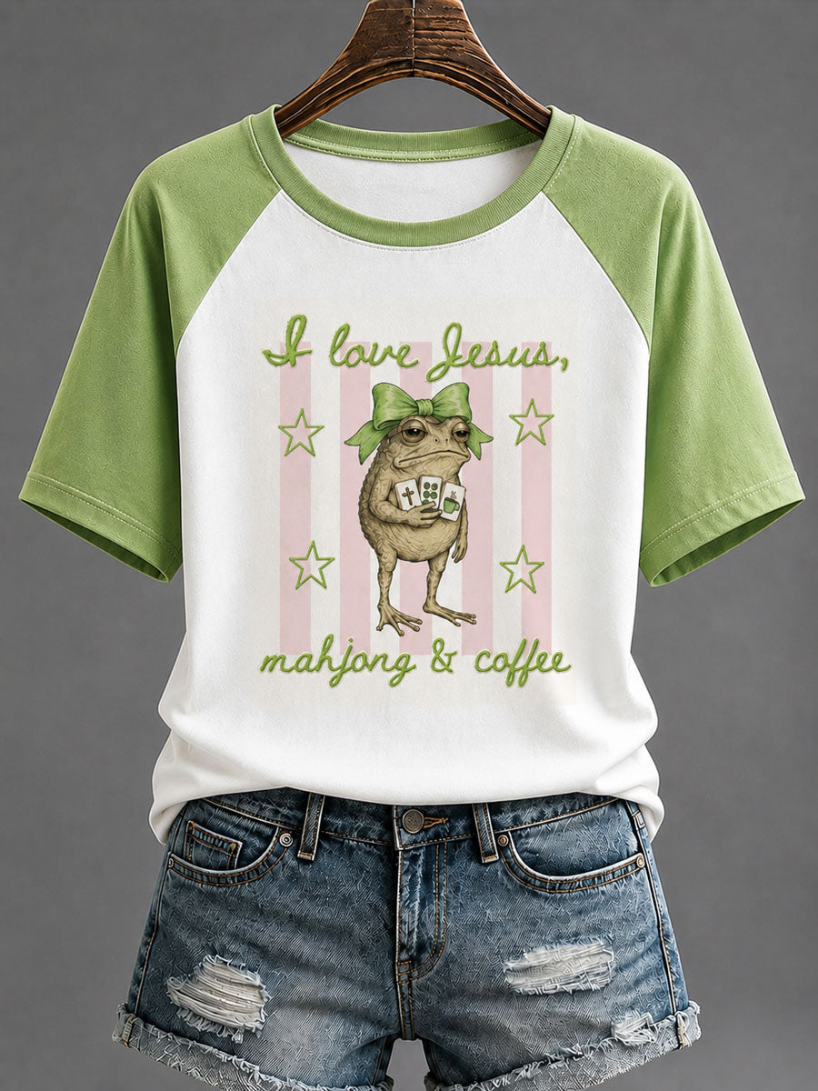 Women's Christian Mahjong Print Casual T-Shirt