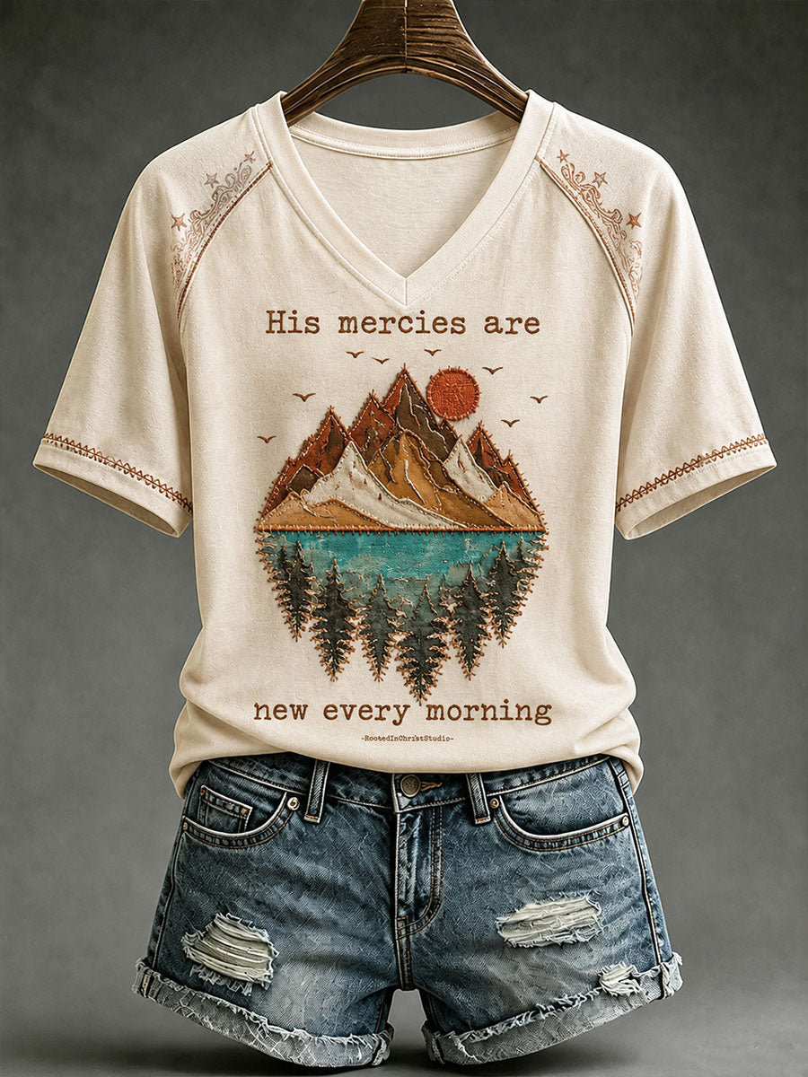 Women's History Mercies Are New Every Morning V-neck T-shirt