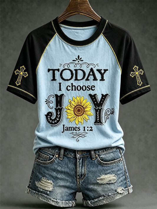 Women's faith-themed slogan pattern printed casual short-sleeve T-shirt