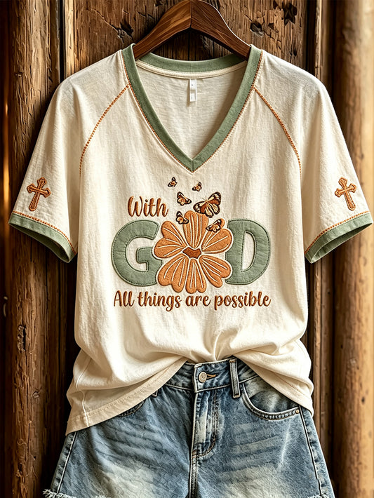 Women's faith-themed pattern printed casual short-sleeve T-shirt