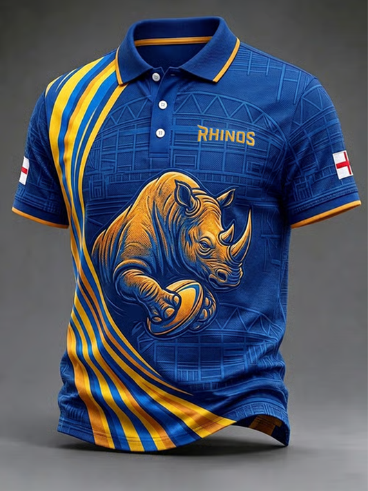 Men's UK rugby lover rhino Printed polo shirt