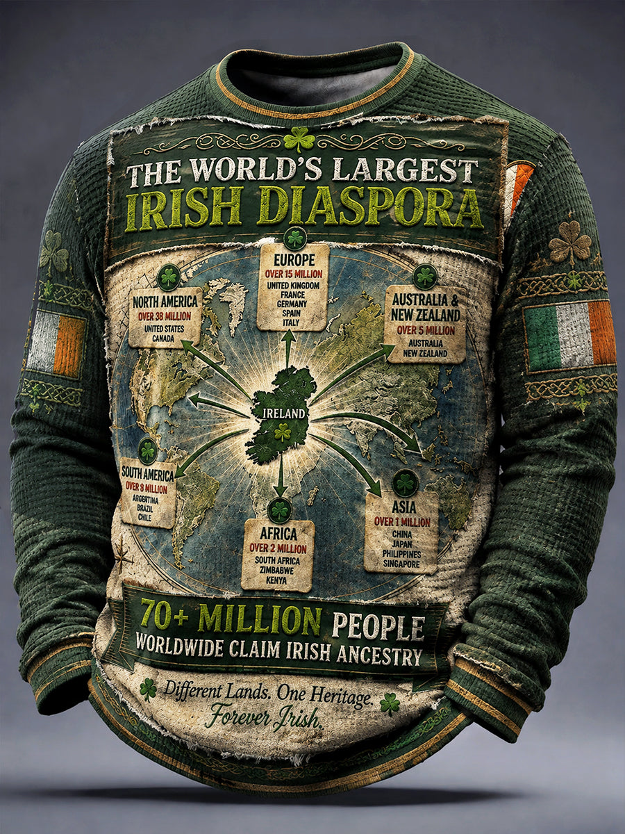 Retro Green Irish Traditional Culture Print Casual Long-Sleeved T-shirt