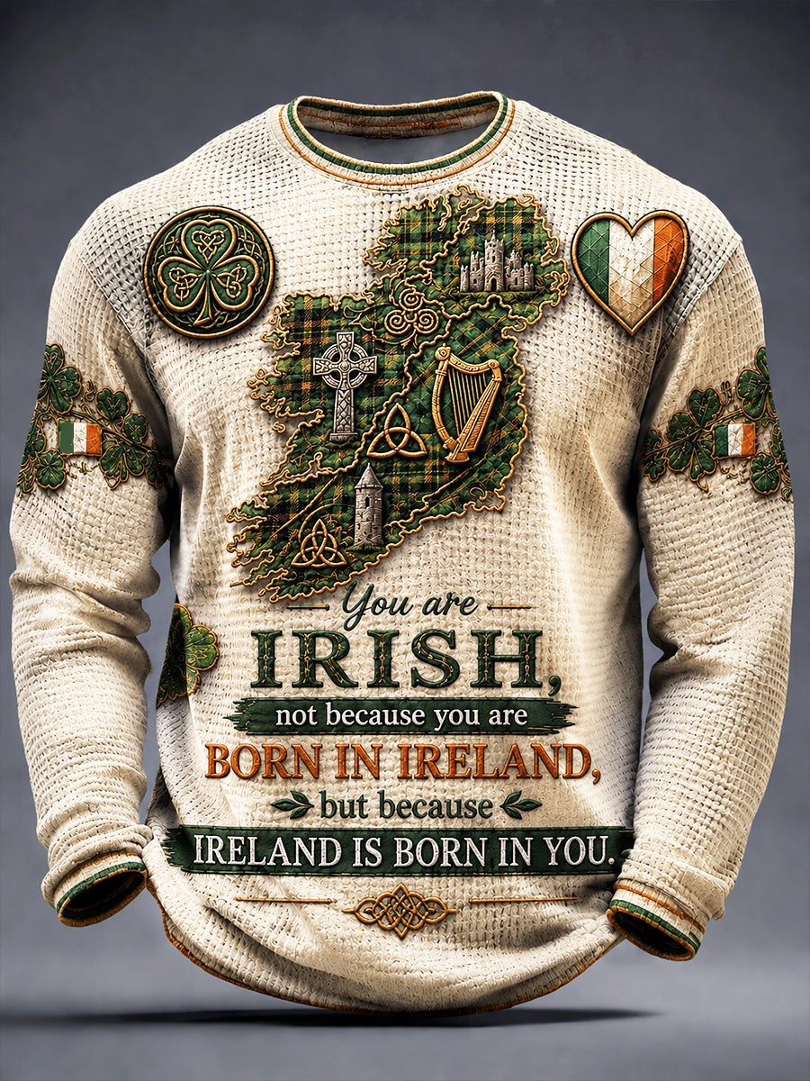 Retro Irish Traditional Culture Harp Print Casual Long-Sleeved T-shirt