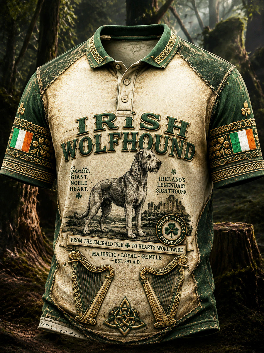 Traditional Irish Dog Patchwork Print Casual Polo Shirt