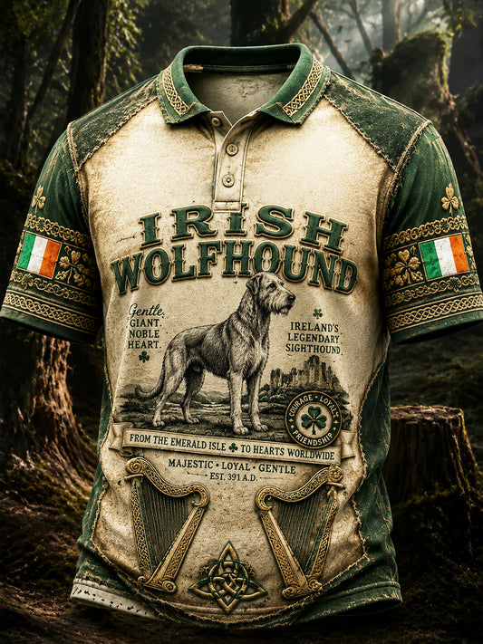 Traditional Irish Dog Patchwork Print Casual Polo Shirt