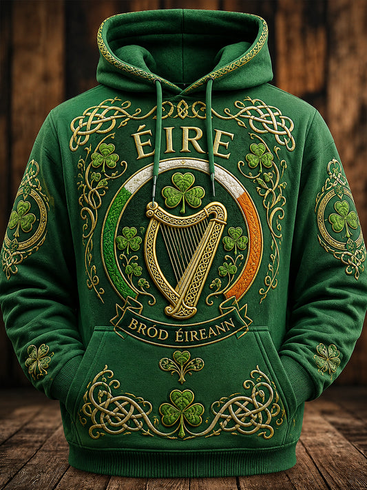 Men's Irish Patriotic Commemoration Oversized Drop-Shoulder Hoodie with Pockets
