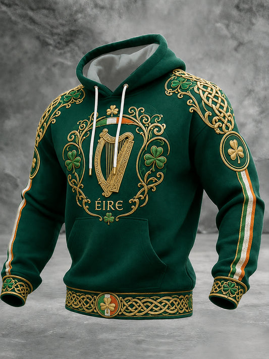 Men's Irish Patriotic Commemoration Oversized Drop-Shoulder Hoodie with Pockets