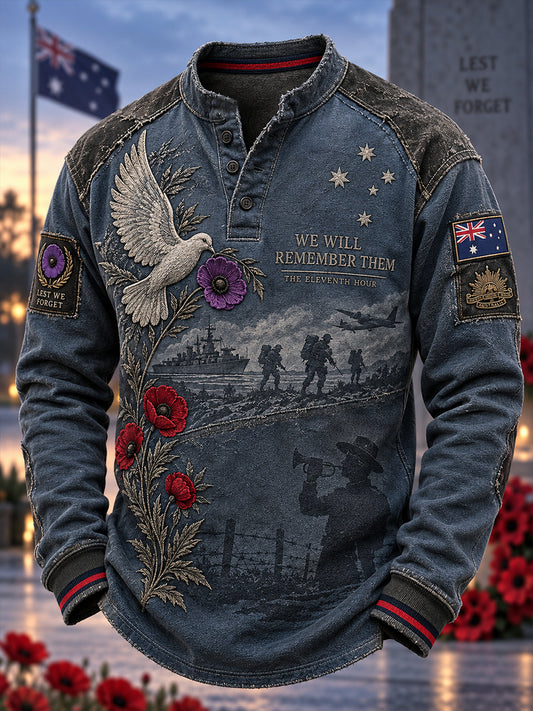 Men's Australian Remembrance Day Casual Button T-Shirt