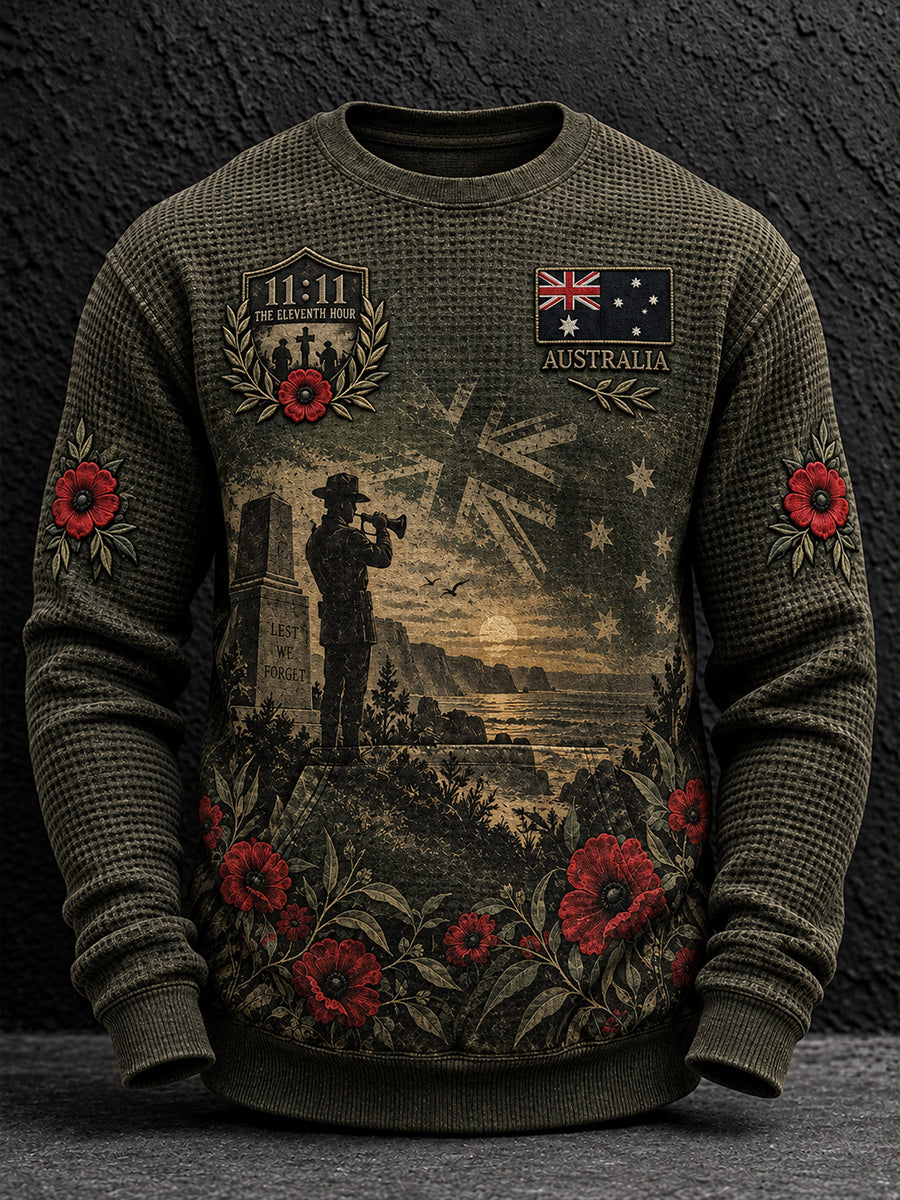 Men's Remembrance Day In Australia  Waffle Long Sleeve T-Shirt