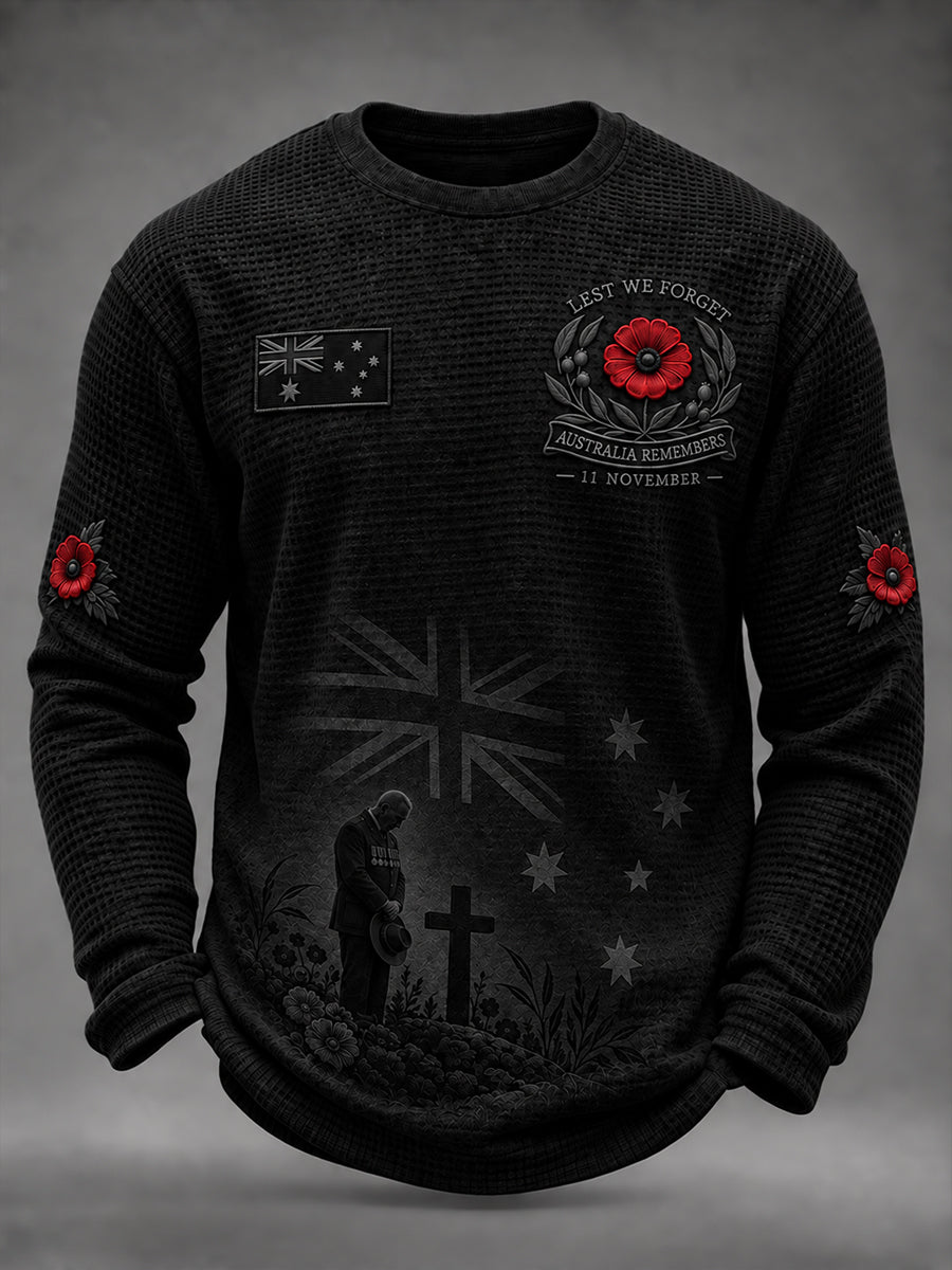 Men's Remembrance Day In Australia  Waffle Long Sleeve T-Shirt
