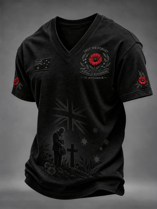 Men's Australian Veterans Commemorate Remembrance Day V-neck T-shirt