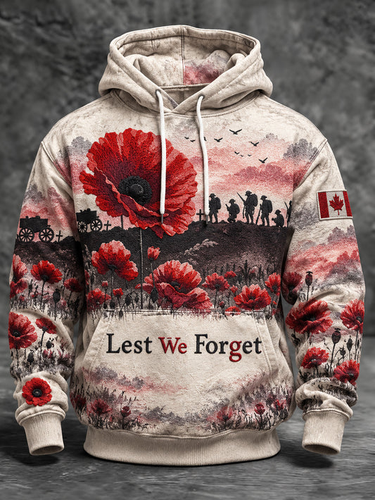 Men's Last We Forget Slogan Papaver Rhoeas Pattern Printed  Hoodie