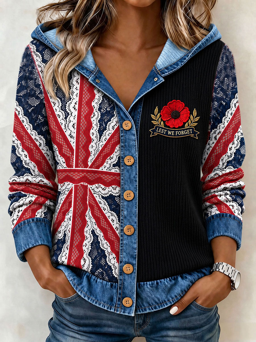 Women's Lest We Forget Print Patchwork Sweatshirt
