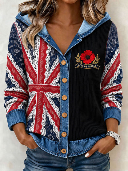 Women's Lest We Forget Print Patchwork Sweatshirt