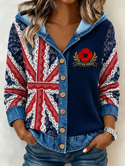 Women's Lest We Forget Print Patchwork Sweatshirt