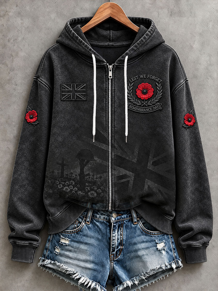 Women's Lest We Forget Print Zip-Up Hoodie