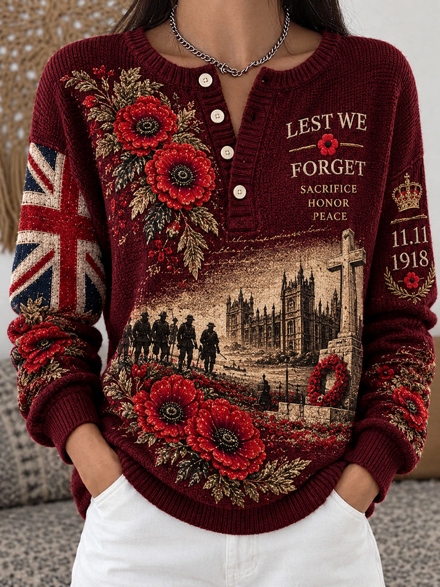 Women‘s British Remembrance Day Printed Long-sleeve Cardigan