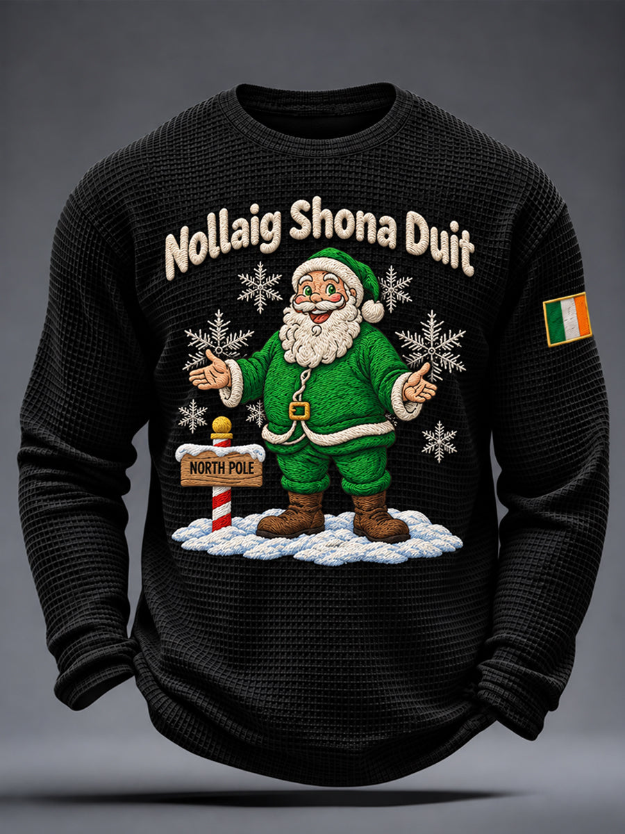 Men's Irish Christmas Print Waffle Long Sleeve T-Shirt