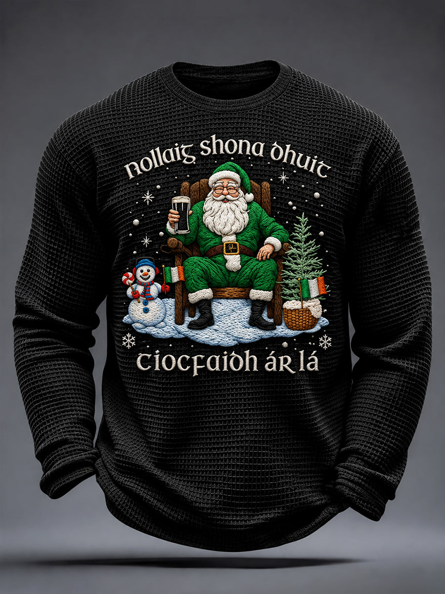 Men's Irish Christmas Print Waffle Long Sleeve T-Shirt