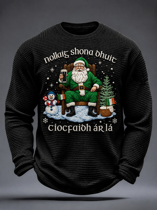 Men's Irish Christmas Print Waffle Long Sleeve T-Shirt